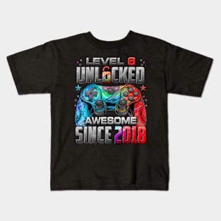 Level 6 Unlocked Awesome Since 2018 6Th Birthday Gaming Kids T-Shirt